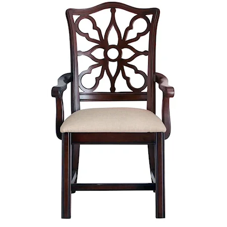 Pierced Back Arm Chair w/ Upholstered Seat